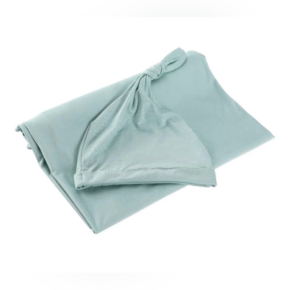 🆕 Baby Swaddle Wrap / Blanket & Hat Set Newborn Sage Green Jersey Knit Bamboo